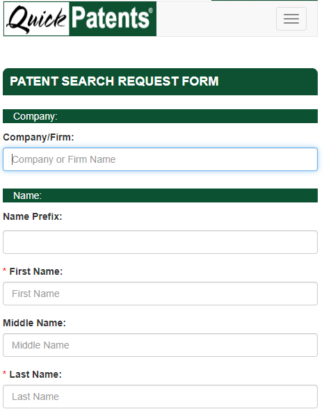 QuickPatents Online Patent Search Order